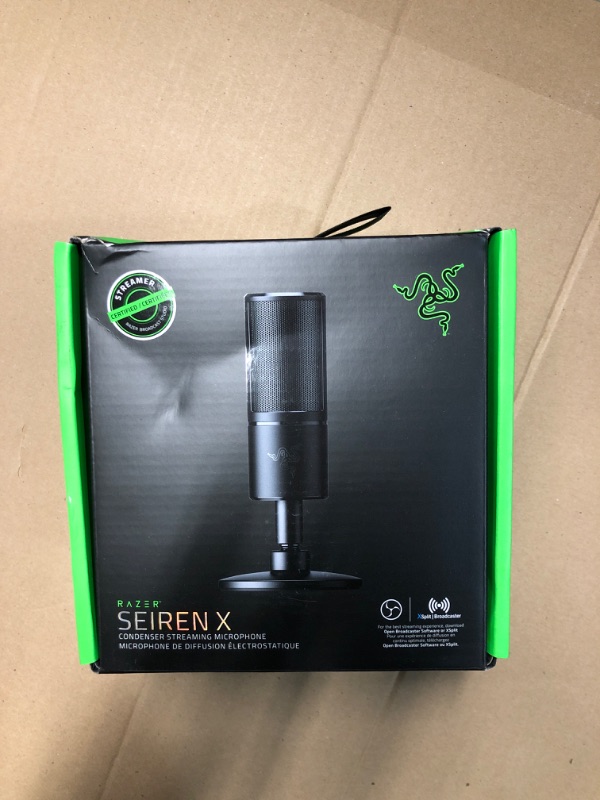 Photo 1 of ***FACTORY SEALED***
Razer Seiren X USB Streaming Microphone: Professional Grade - Built-in Shock Mount - Supercardiod Pick-Up Pattern - Anodized Aluminum - Classic Black