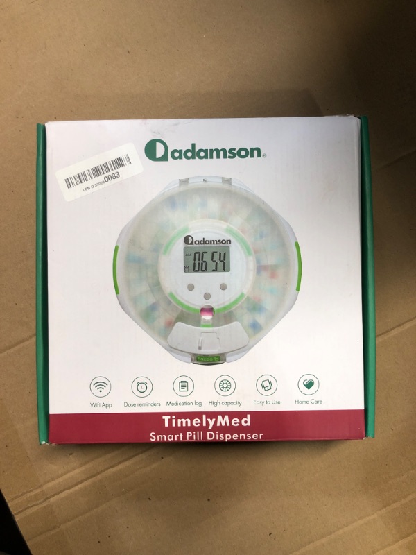 Photo 1 of Adamson TimelyMed Smart Pill Dispenser Machine with Alarm + WiFi App Monitoring + 28 Day Medicine Dispenser + Automatic Pill Dispenser for Elderly with Alarm & Alzheimers Care + Lock Key + White Green