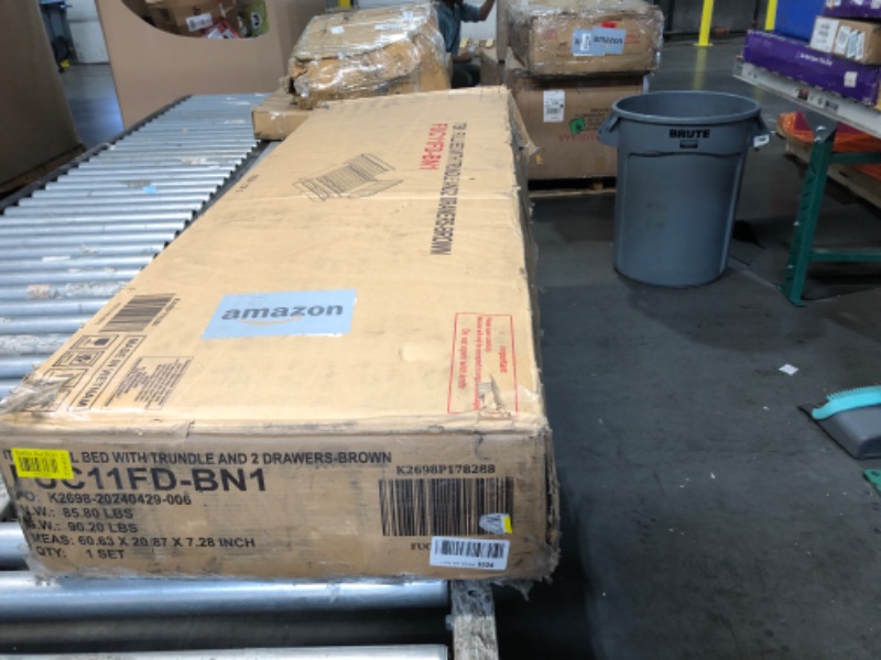 Photo 1 of ** PARTIAL SET, BOX 1 OF 2 ONLY  **
 Upholstered Full Platform Bed with Trundle and Drawers for Bedroom, Living Room,Solid Wood Platform Bedframe w/Wood Slat Support,Space Saving Design,No Box Spring Needed