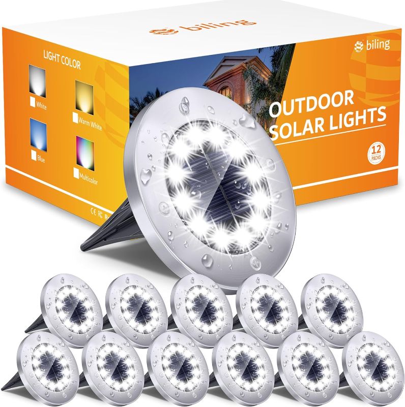 Photo 1 of (READ FULL POST) Biling Solar Outdoor Lights 12 Packs, Bright 12 LEDs Solar Ground Lights Waterproof, Flat Pathway Lights Solar Powered for Yard Walkway Garden Driveway (White)