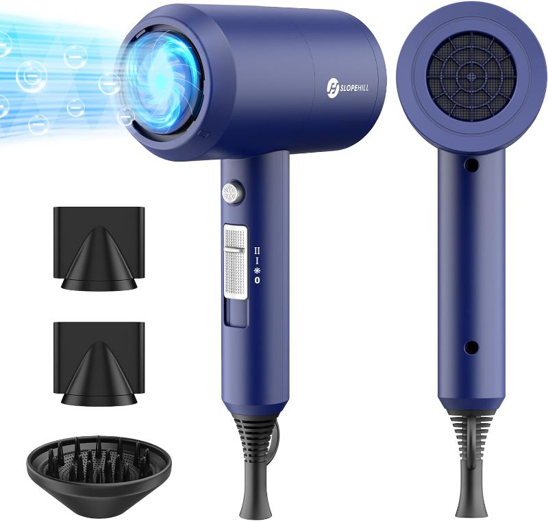 Photo 1 of (READ FULL POST) Slopehill Professional Ionic Hair Dryer, Powerful 1800W Fast Drying Low Noise Blow Dryer with 2 Concentrator Nozzle 1 Diffuser Attachments for Home Salon Travel (Prussian Blue)
