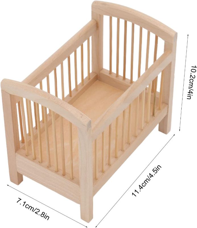 Photo 3 of (READ FULL POST) Baby Doll Crib, 1:12 Dollhouse Miniature Wooden Crib Baby Doll Cradle Bed, 4.5 x 2.8 x 4in Burrs Free Dollhouse Furniture Baby Crib DIY Scene Doll Home Furniture Craft Accessoreis