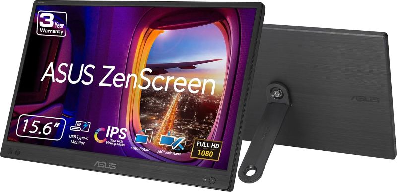 Photo 1 of **See notes** ASUS ZenScreen 16” (15.6 inch viewable) Portable USB Monitor (MB166CR) - Full HD, IPS, USB Type-C, Flicker Free, Blue Light Filter, Anti-glare surface, 360° kickstand, Protective Sleeve, 3 yr warranty
