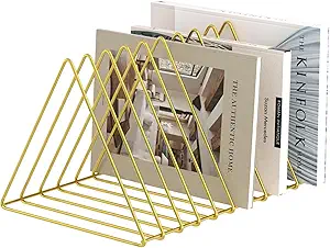 Photo 1 of  Urban Deco Triangle Desk Organizers Metal Wire Magazine Holder 10 Sections Decorative File Folder Organizer Vinyl Record Storage Office File Organizer For Desk - Gold Magazine File Holder