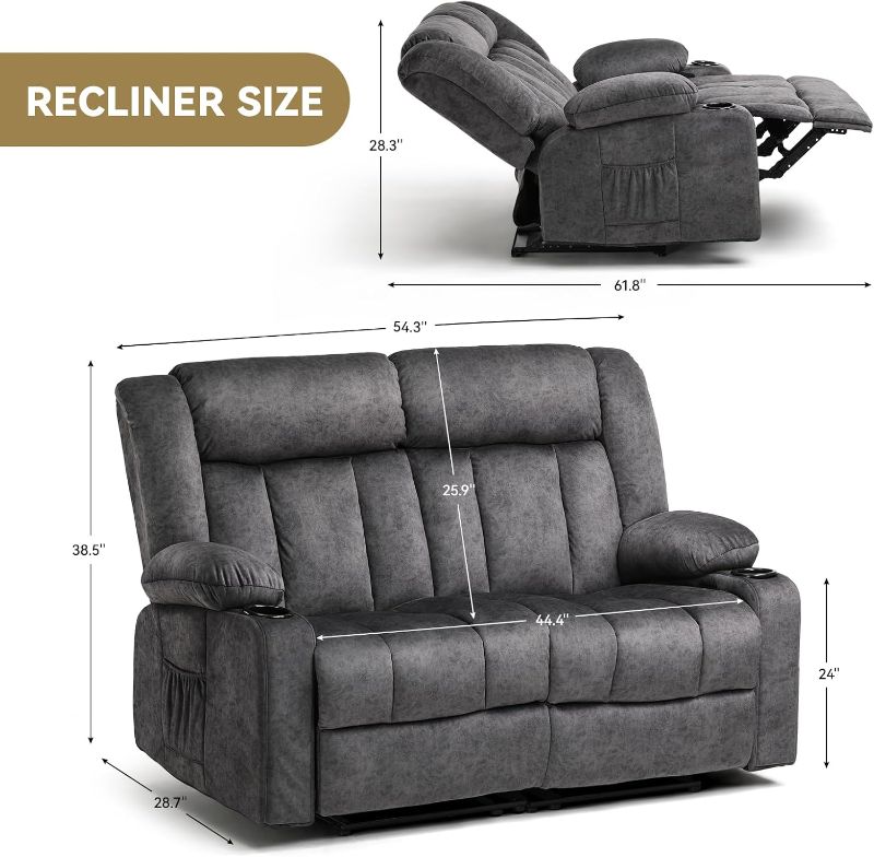 Photo 3 of **** box 2 OF 2 ****COMHOMA Manual Recliner Couch?Fabric Reclining Sofa Chair with Cup Holders, Upholstered ReclinerChair Set with Side Pockets Suitable for Living Room Furniture (2)