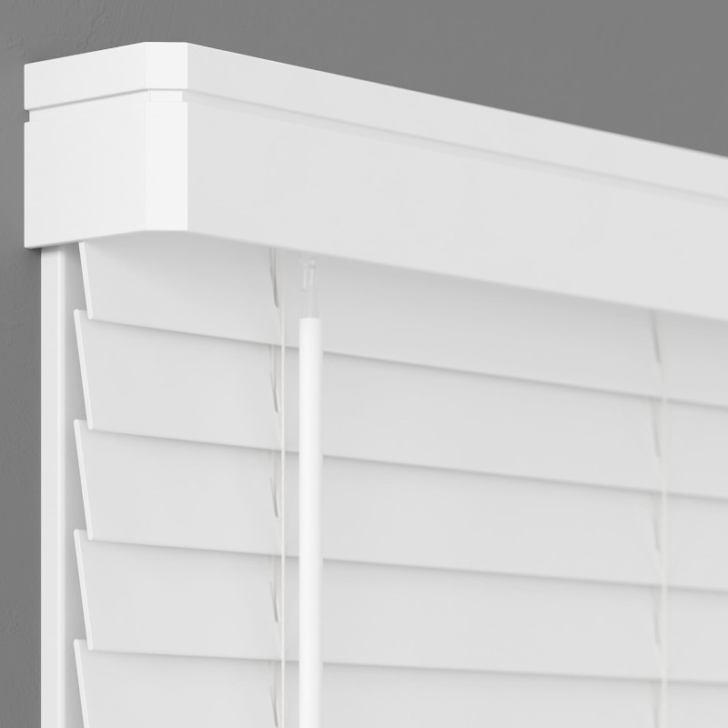 Photo 1 of 2 Inch Cordless Faux Wood Blind with Contemporary Valance - 70" W x 60" L - White