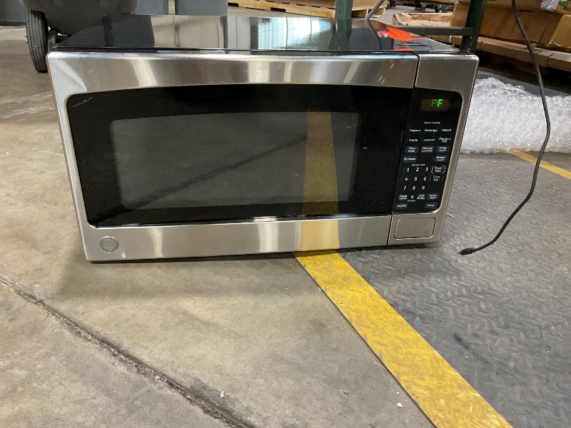 Photo 2 of **FOR PARTS ONLY** GE Countertop Microwave Oven, 1,200-watt Capacity, 2.0 Cubic Ft., 8 Auto Setting Cooking Settings, Child-Lock Technology, Kitchen Essentials for the Countertop, Dorm Room or Apartment, Satinless Steel