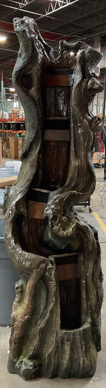 Photo 1 of Alpine Corporation TVH156 Outdoor Floor Cascading Tree Trunk Water Fountain with LED Lights, Waterfall with Lights, 79", Brown