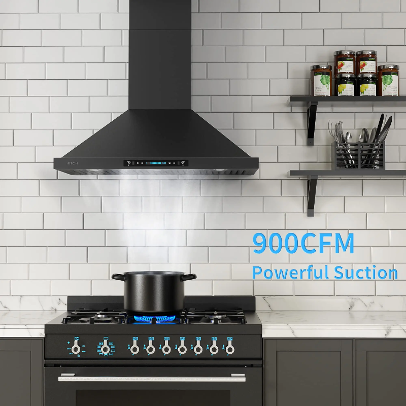 Photo 2 of IKTCH - Wall Mount Range Hoods 900 CFM Ducted / Ductless Kitchen Vent Hoods IKP02 - Black - 30 inch