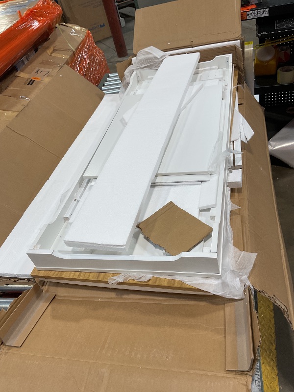 Photo 1 of COSTWAY Kitchen Island Cart, Rolling Storage Trolley Cart with Lockable Rubber Wheels, Large Cabinet, Drawer, Spice Rack and Towel Rack, Kitchen Serving Utility, 3-Position Adjustable Shelf (White) There is no hard wear that I can see  in its boxcar.
