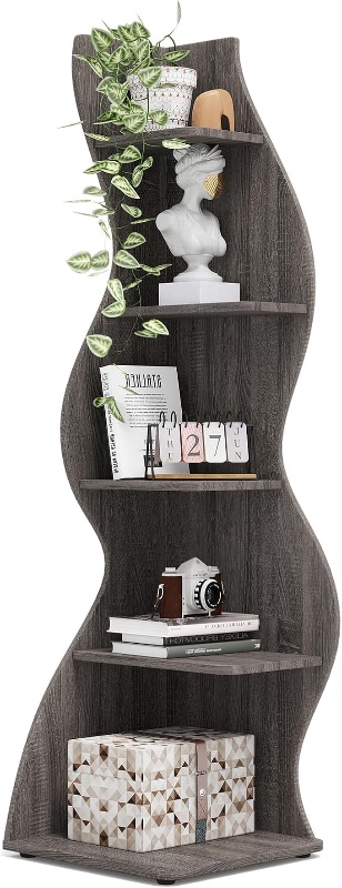 Photo 1 of Tribesigns Corner Shelf, Modern 5-Tier Wall Corner Bookshelf, Stylish Corner Small Bookcase Storage Rack Plant Stand with Unique Shape for Living Room, Home Office,