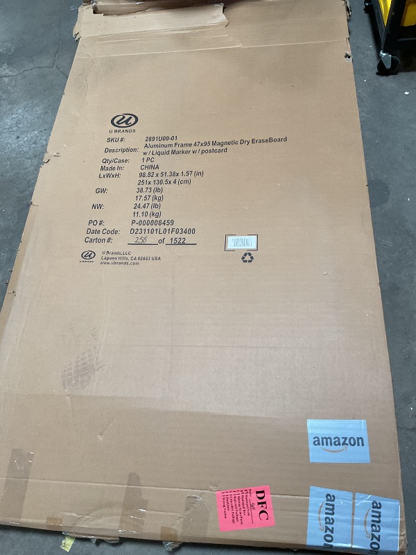 Photo 1 of U Brands Magnetic Whiteboard with Silver Aluminum Frame, 96 x 47 Inches, Dry Erase Board for Office Supplies and Classroom Use