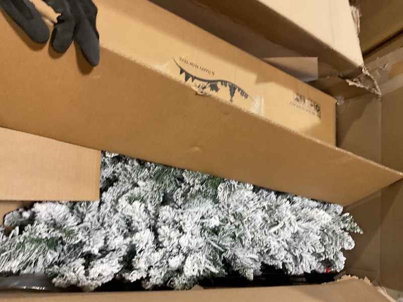 Photo 1 of **BOX DAMAGED *** 7.5 Ft Pre- Snow Flocked Christmas Tree Spruce with Remote Control, 350 Warm White Multi-Color Changing LED Lights, Artificial Hinged/Feel Real/Realistic for Home, Dual Color LED