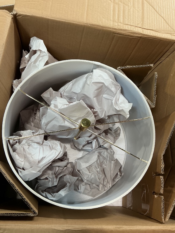 Photo 1 of *** FOR PARTS/ DAMAGED*** Signature Design by Ashley Laurellen Contemporary Table Lamp with 2 Sockets and Pull Chain Switch, Fabric Shade, Resin and Alabaster, 23.25" High, White