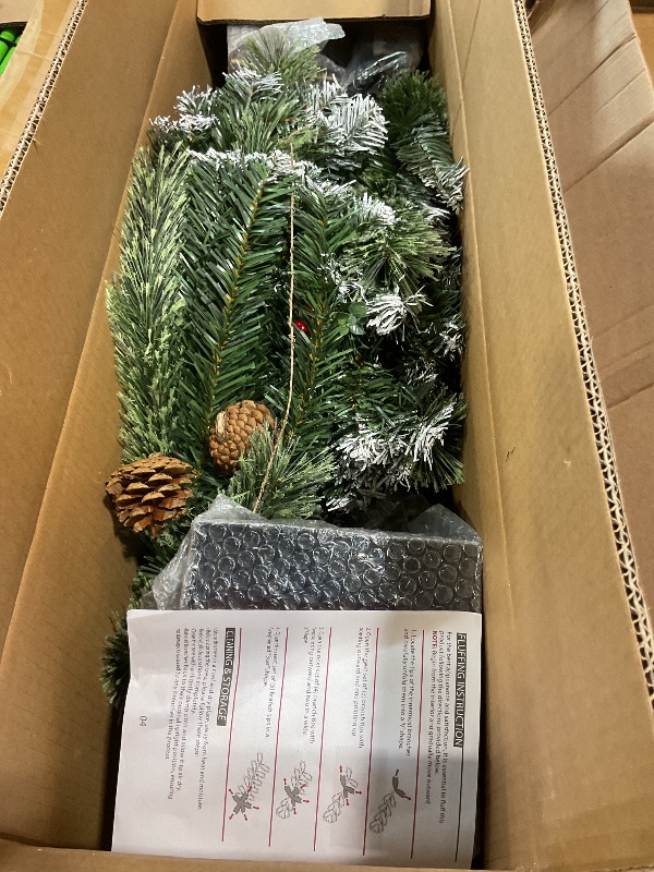 Photo 1 of 2 Set 4Ft Snowy Outdoor Christmas Entrance Tree with Timer 60 Warm Lights Battery Operated,120 Branches Tips,14 Eucalyptus,13 Smoky Pine Bristle Leaves,10 Pine Cones,9 Red Berries for Porch Front Door