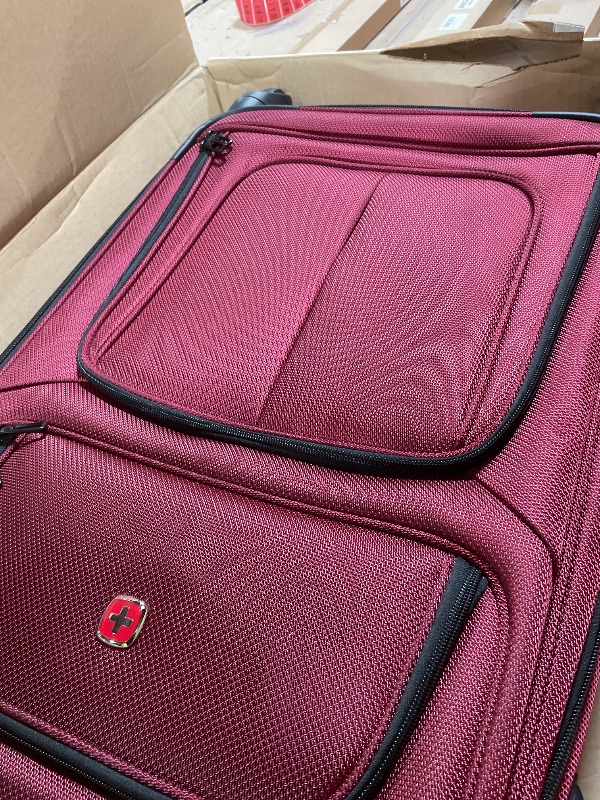 Photo 1 of ***POSSIBLY FOR PARTS (DAMAGED)*** SWISSGEAR Sion Softside Expandable Spinner Luggage Durable Lightweight Travel Suitcase, Burgundy, Checked-Medium 25-Inch