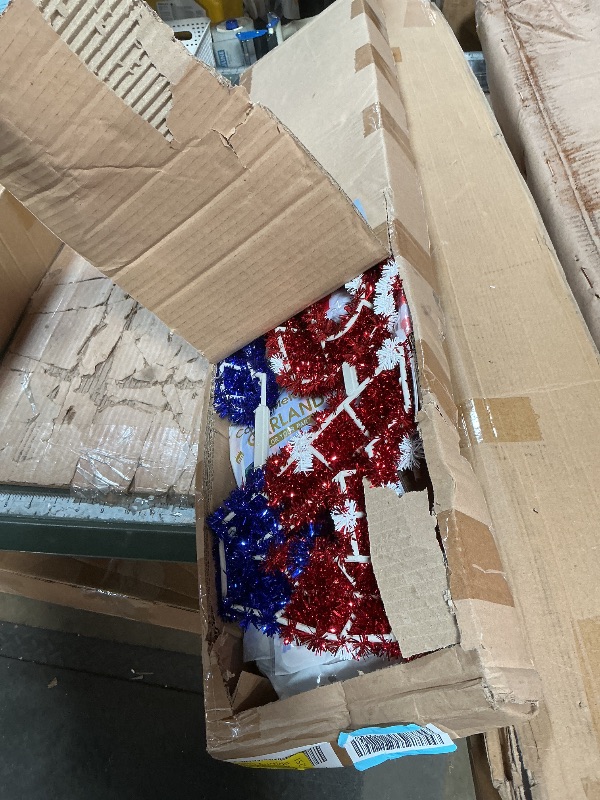 Photo 1 of **MISSING PIECES** Moucuny 25 Pcs 250th 4th of July Car Parade Decorations Kit Metal Wire Garland Fringe Garlands American Flags Fan Shaped Hanging Flag Banner Bows and USA Tinsel Wreath for Independence Day Car Parade