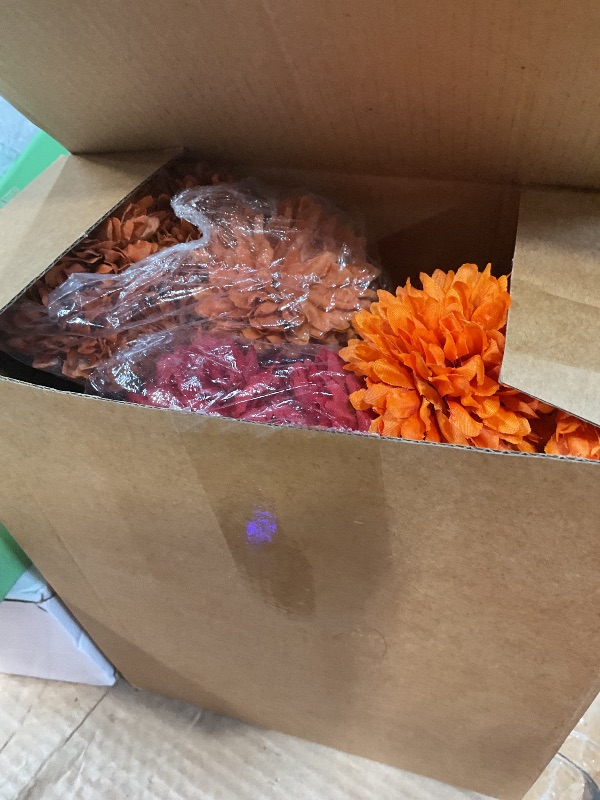 Photo 1 of 12 Pcs Artificial Fall Flowers Faux Mums Burnt Orange Flowers Assorted Fake Silk Mums Chrysanthemums Bouquet Fall Marigold for Vase Table Floral Arrangement for Wedding Home Outdoor Autumn Decorations