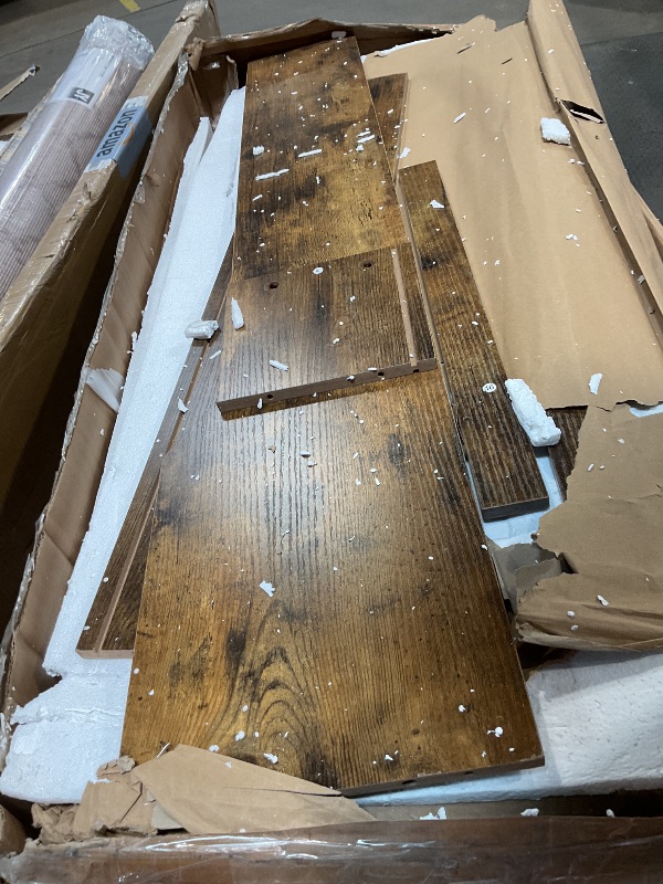 Photo 1 of **COLOR IS BROWN. MINOR DAMAGE TO CORNERS FROM TRANSPORT **VASAGLE Hall Tree with Bench and Shoe Storage, Coat Rack with Shoe Bench, Entryway Furniture, 16 Open Compartments, 6 Tri-Hooks, Farmhouse Style, Space Saving, Rustic White UHSR427W02