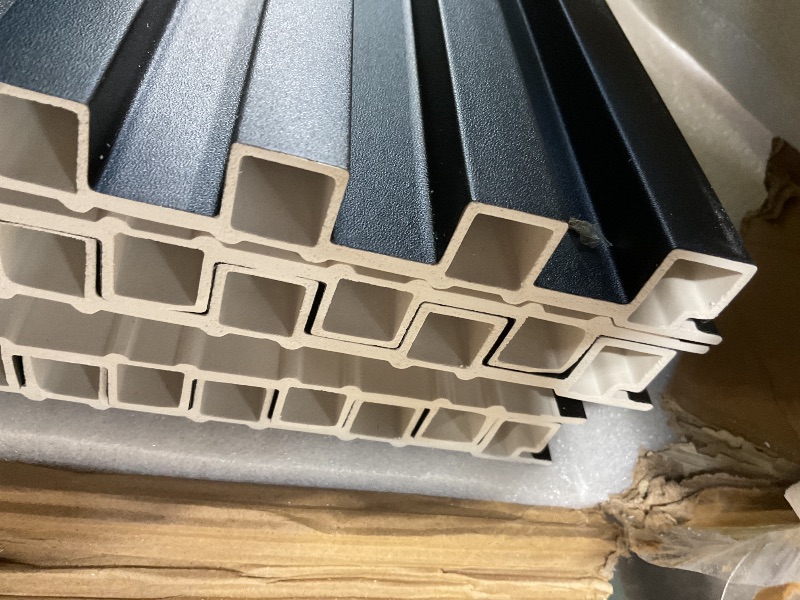 Photo 1 of **PLASTIC MATERIAL/MAJOR CRACK ON ONE PIECE 11 INCHES. Dents**Art3d 8-Pack 96 x 6in. WPC Acoustic Slat Wall Panel for Modern Interior Decor, TV Background, Living Room, Matte Black