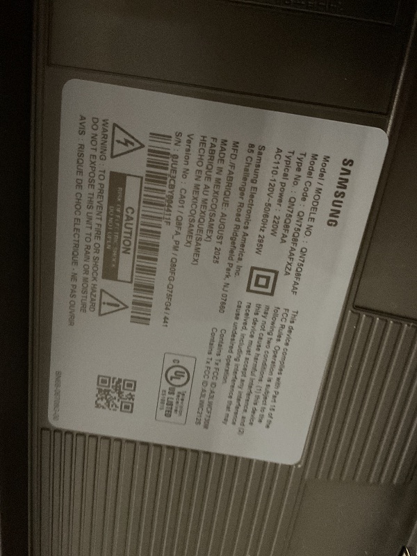 Photo 1 of **SCRATCH ON BOTTOM CORNER. MISSING REMOTE. DIRT**Samsung 75-Inch Class QLED Q8F 4K UHD Smart TV (2025 Model) Q4 AI Processor, 100% Color Volume with Quantum Dot, AirSlim Design, Endless Free Content, Samsung Vision AI, Alexa Built-in