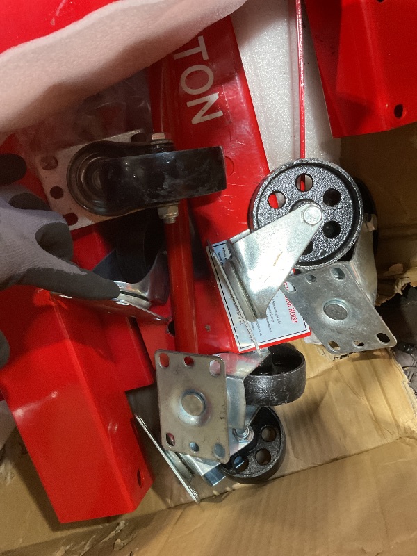 Photo 1 of **MINOR USE WEAR**Hipicute 2-Ton Folding Engine Hoist Cherry Picker 4400 Lb Capacity Hydraulic Shop Crane with Telescoping Boom 6 Caster Wheels for Automotive Repair Garage Use Includes Hitch and Storage Stand Red