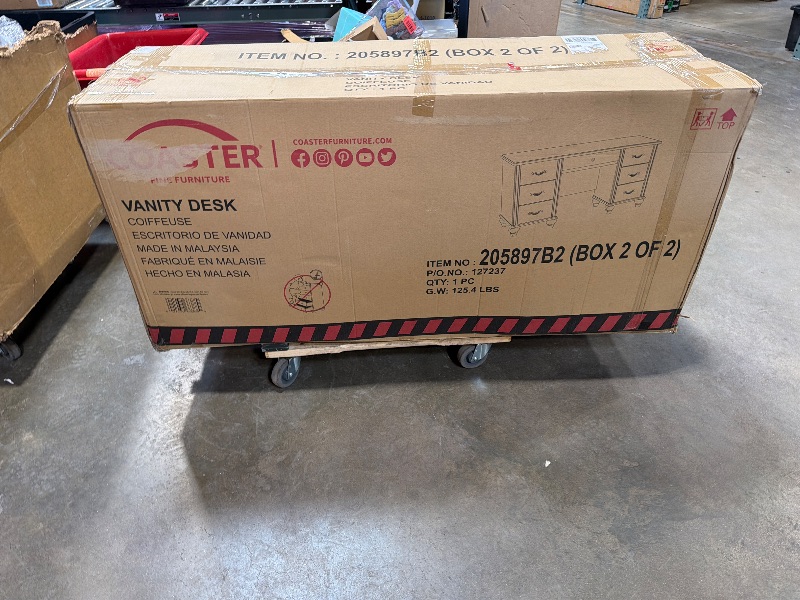 Photo 1 of **2 BOXES**Coaster Home Furnishings - Barzini - Wood - 7-Drawer Vanity Table with Mirror, 10 LED Lights, Chrome Handles and Diamond-Like Accents - Bedroom - White - 205897