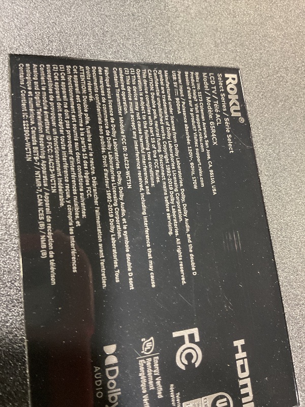 Photo 1 of **DIRT. SCRAPES. MISSING LEGS**Roku 65" Select Series 4K HDR Smart Roku TV with Roku TV Remote: LED, Wi-Fi, HDMI