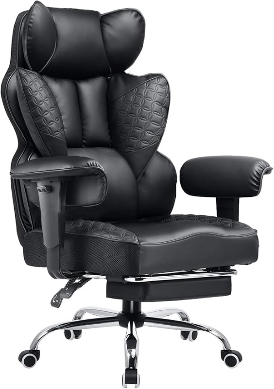 Photo 1 of ****FOR PARTS MISSING ASSEMBLY PIECES**** COMHOMA Big and Tall Office Chair 400LBS Wide Ergonomic Gaming Chair with Deluxe Embossing Designed Leather with Foot Rest,150°Reclining Adjustable Armrests Pocket Spring Back Support and Pillow