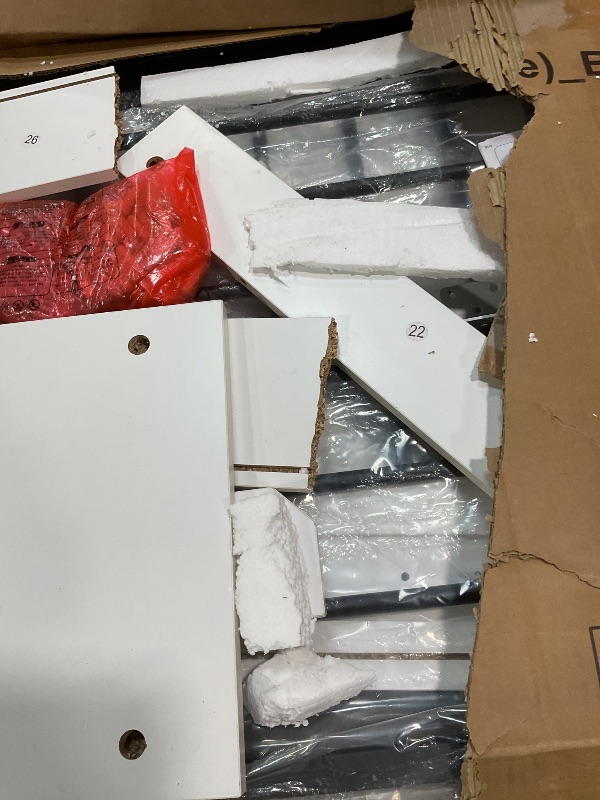 Photo 1 of **SELLING FOR PARTS. MAJOR DAMAGE**GarveeHome 82" Double Dog Crate Furniture, Large Dog Kennel Indoor for 2 Dogs, Heavy Duty Wooden Dog Crate TV Stand with 4 Drawers and Shelves, White/Brown