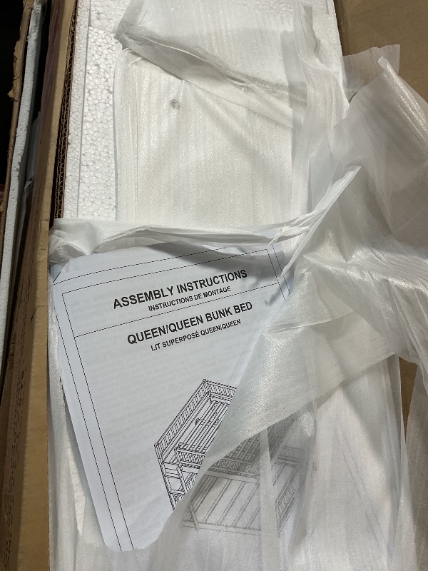 Photo 1 of **SELLING FOR PARTS AS PARTIAL SET. ONE BOX OF TWO**Merax Queen Over Queen Bunk Bed with Ladder & Guardrails - Solid Wood Double Bunk Bed for Adults/Teens, Convertible to 2 Separate Platform Beds, No Box Spring Needed, White