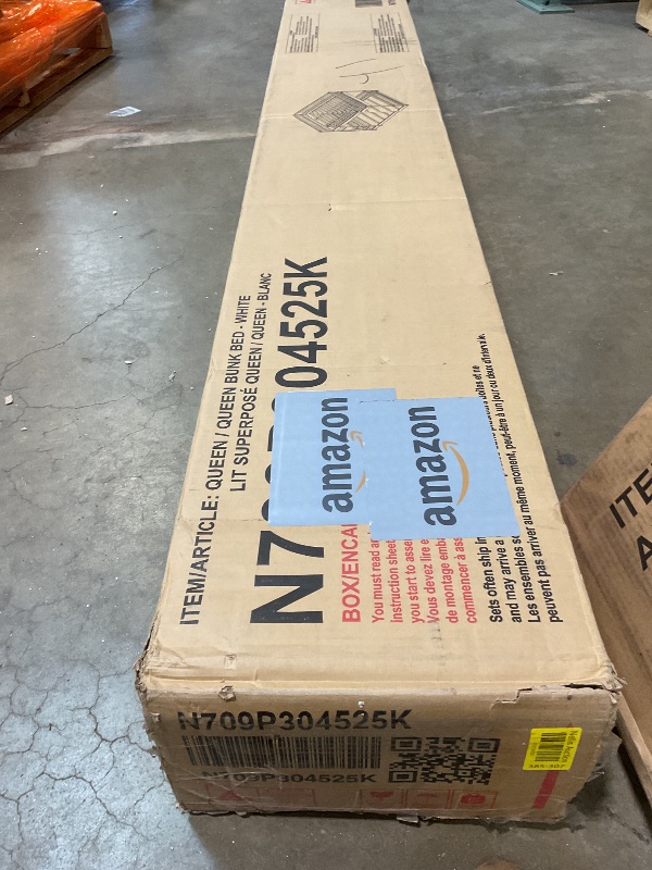 Photo 1 of **SELLING FOR PARTS AS PARTIAL SET. ONE BOX OF TWO**Merax Queen Over Queen Bunk Bed with Ladder & Guardrails - Solid Wood Double Bunk Bed for Adults/Teens, Convertible to 2 Separate Platform Beds, No Box Spring Needed, White