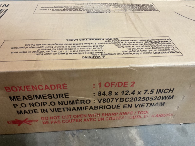 Photo 1 of **SELLING FOR PARTS AS PARTIAL SET. ONE BOX OF TWO**Merax Queen Over Queen Bunk Bed with Ladder & Guardrails - Solid Wood Double Bunk Bed for Adults/Teens, Convertible to 2 Separate Platform Beds, No Box Spring Needed, White