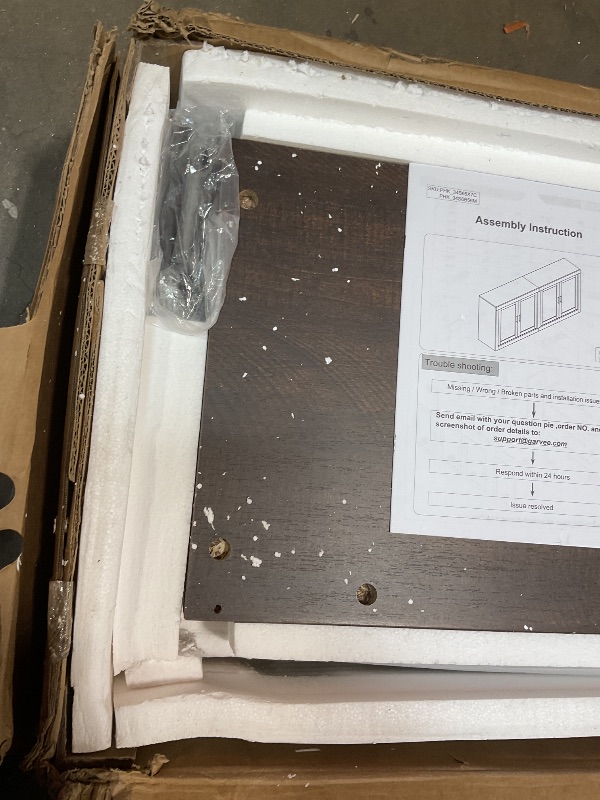 Photo 1 of **DENT**GarveeHome 70.8 in Sideboard Buffet Cabinet with Storage, Mid Century Modern Accent Cabinet with 4 Doors, Wood Coffee Bar Media Console Credenza for Living Room, Kitchen, Hallway, Brown