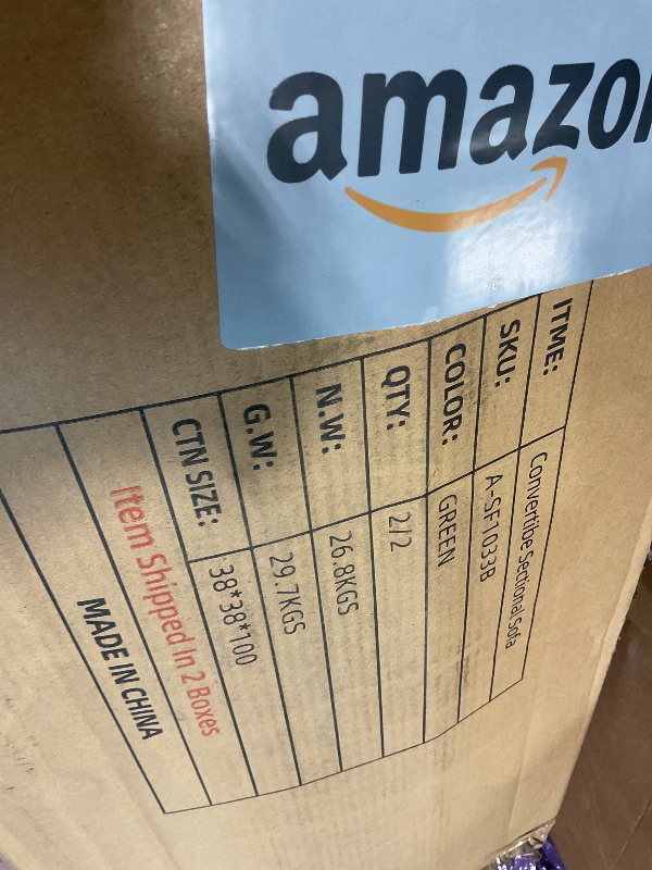 Photo 1 of **2 BOXES**convertible sectional sofa a-sf1033a green