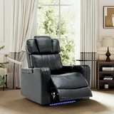 Photo 1 of **SELLING FOR PARTS. ONE BOX OF TWO**PU Leather Power Recliner Individual Seat, Home Theater Recliner with Cooling Cup Holder, Bluetooth Speaker, LED Lights, USB Ports and Tray Table, Power Recliner for Living Room, Black