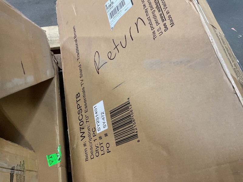 Photo 1 of **MAJOR DAMAGE TO ONE PIECE. SELLING FOR PARTS**Walker Edison Wren Classic Brown TV Media Console Entertainment Center for 80 Inch Television with Storage Cubby, 70 Inch