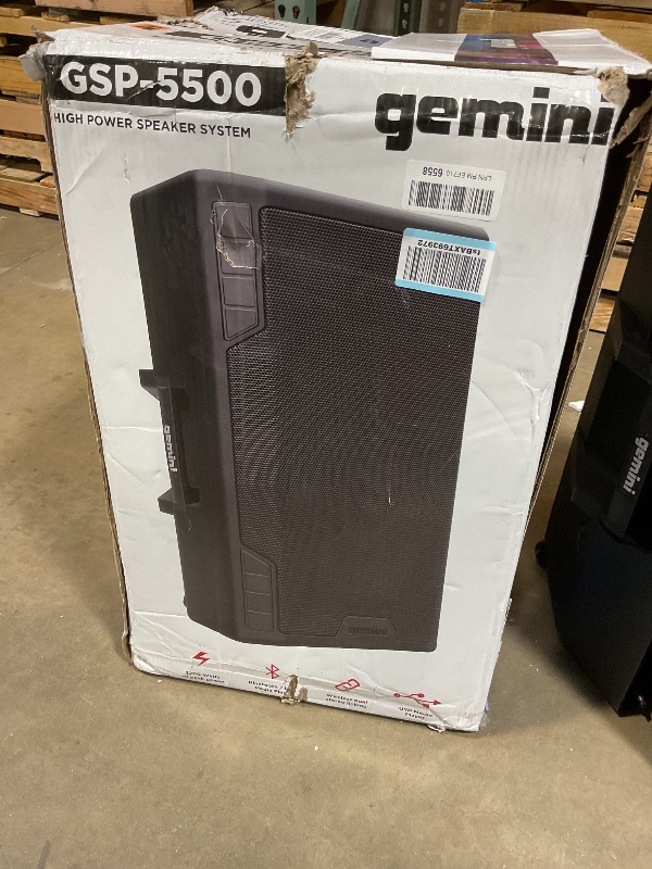 Photo 1 of ***MAJOR DAMAGE/USE FOR PARTS***Gemini Sound GSP-5500 15" 2200W Bluetooth PA Speaker with TWS, 3-Channel Mixer, XLR Outputs, USB MP3 Playback – Perfect for DJs, Weddings, Parties & Events