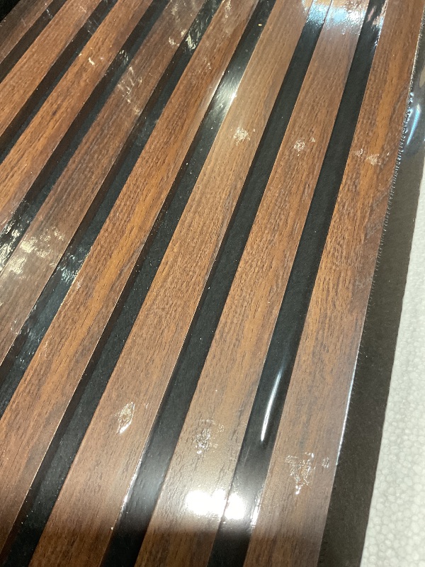 Photo 1 of **ONE PIECE CORNER DAMAGE. ONE PIECE SPORADIC DENTS**NeatiEase Wood Panels for Wall, 4-Piece 96" x 12.6" Soundproof Wood Slat Wall Panel for Interior Wall Decor Noise Cancelling, Wood Acoustic Wall Panels, Sound Absorbing Panel (Rustic Walnut)