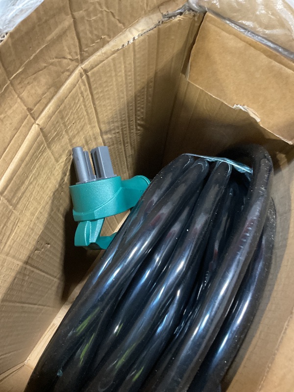 Photo 1 of **DIRT. SCRAPES**PlugSaf NEMA 14-50P/14-50R 100 FT 50 Amp RV/EV Extension Cord Outdoor with Grip Handle, 4 Prong Flexible Heavy Duty STW RV Power Cord Waterproof, 50A 125/250V 6250/12500W, Black-Green, ETL Listed