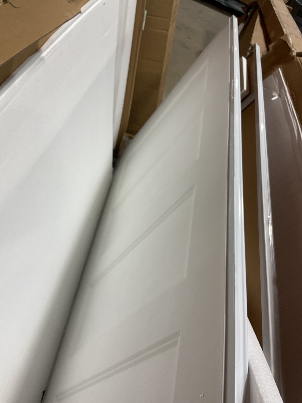 Photo 1 of **DIRT. SCRAPES**JUBEST Sliding Closet Door 72"(Double 37") x80, 5-Panel Steel Frame Bypass Primed Door with Top & Bottom Track Kits, Pre-Assembled Hardboard Panels with Paintable Surface, Durable & Sturdy