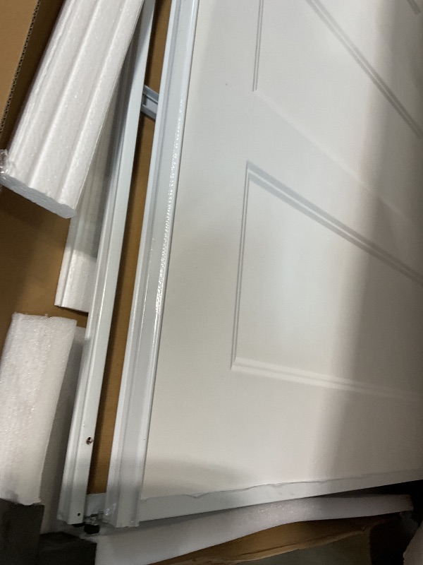 Photo 1 of **DIRT. SCRAPES**JUBEST Sliding Closet Door 72"(Double 37") x80, 5-Panel Steel Frame Bypass Primed Door with Top & Bottom Track Kits, Pre-Assembled Hardboard Panels with Paintable Surface, Durable & Sturdy