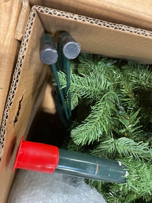 Photo 1 of **SCRAPES AND SCRATCH**National Tree Company 7.5 ft Pre-Lit Jersey Fraser Fir Full Artificial Christmas Tree, 1,250 Multicolor Lights, 3,144 Tips, Includes Stand, Green