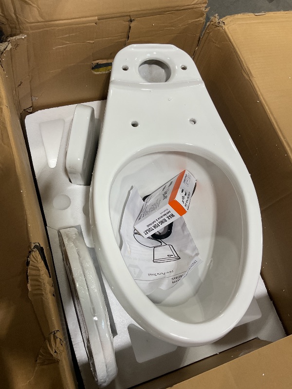 Photo 1 of 19 Inch Tall Toilet,Two-Piece Toilet with ADA Comfort Chair Height Seat,Elongated Standard Toilet,Side Trip Buttons Flush, Powerful 1.28 GPF Single Flush for Seniors, White