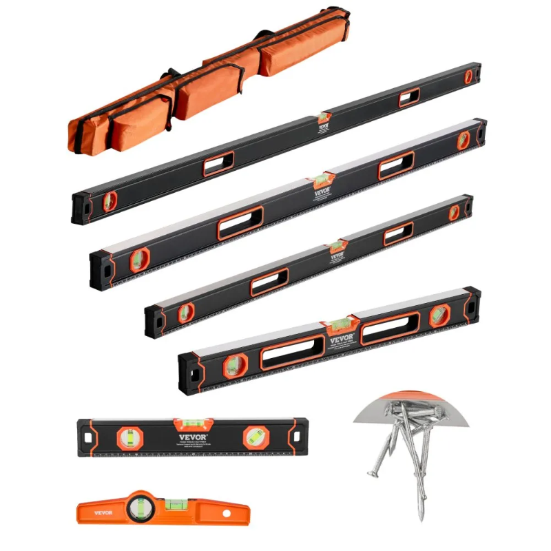 Photo 1 of **DIRT** VEVOR 6-Piece Torpedo Level, 78/48/32/24/16/10 Inch All Magnetic Levels Set, Bubble Vials Ruler for 45/90/180 Degree, Aluminum Alloy Magnetic Box Leveler Tool, Shock-Resistance, SAE and Metric Scale