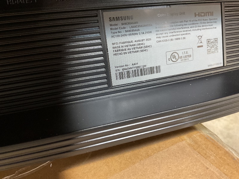 Photo 1 of **SELLING FOR PARTS. PICTURE WORKS BUT WITH HEAVY STATIC/SNOW**Samsung 49” Business Curved Ultrawide Dual QHD Computer Monitor, USB-C, DisplayPort, HDMI, 120Hz, VESA DisplayHDR 400, Built-in Speakers, Height Adjustable Stand, Eye Care, LS49C954UANXZA, 202