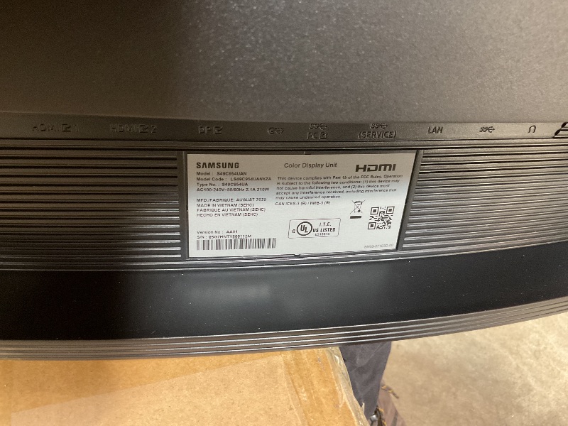 Photo 1 of **SELLING FOR PARTS. PICTURE WORKS BUT WITH HEAVY STATIC/SNOW**Samsung 49” Business Curved Ultrawide Dual QHD Computer Monitor, USB-C, DisplayPort, HDMI, 120Hz, VESA DisplayHDR 400, Built-in Speakers, Height Adjustable Stand, Eye Care, LS49C954UANXZA, 202
