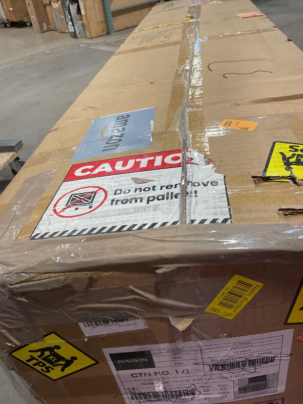 Photo 1 of **SLING DOOR PART IS LOOSE. TWO DENTS**POVISON 78.74" Sliding Tambour Door TV Stand, Fully Assembled Mid Century Modern TV Console, Wood Media Console with Tall-Cast Metal Legs, Entertainment Center with Storage Cabinet for Living Room