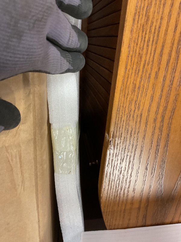 Photo 1 of **SLING DOOR PART IS LOOSE. TWO DENTS**POVISON 78.74" Sliding Tambour Door TV Stand, Fully Assembled Mid Century Modern TV Console, Wood Media Console with Tall-Cast Metal Legs, Entertainment Center with Storage Cabinet for Living Room