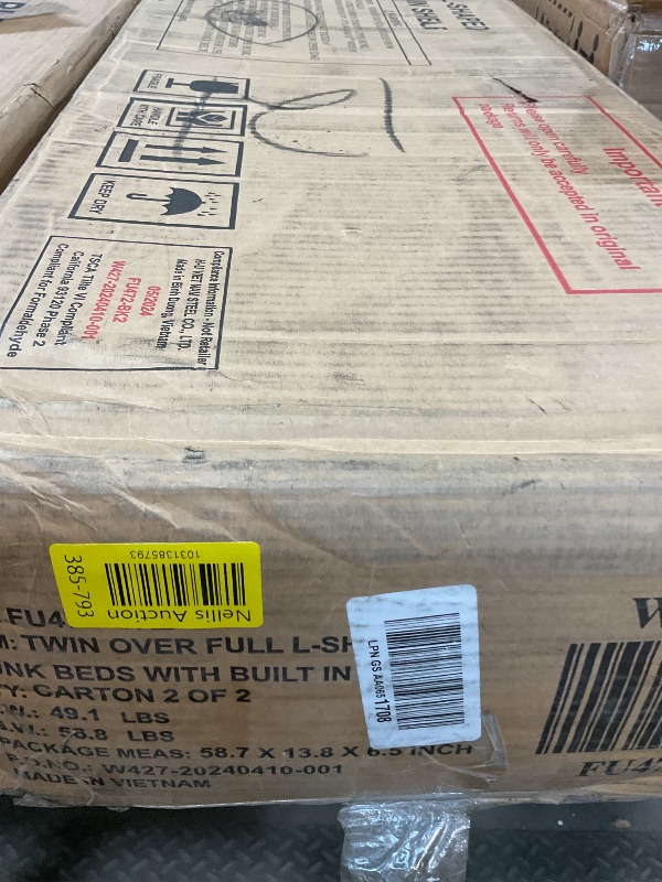 Photo 1 of **SELLING FOR PARTS AS PARTIAL SET. ONE BOX OF TWO**LINKHOO Bunk Bed Twin Over Full Size with Desk and Grid Panel L-Shaped Metal Bunk Bed with Guardrails, Ladder & Storage Shelves Loft Beds, Converts Into 2 Beds, No Box Spring Needed,Black